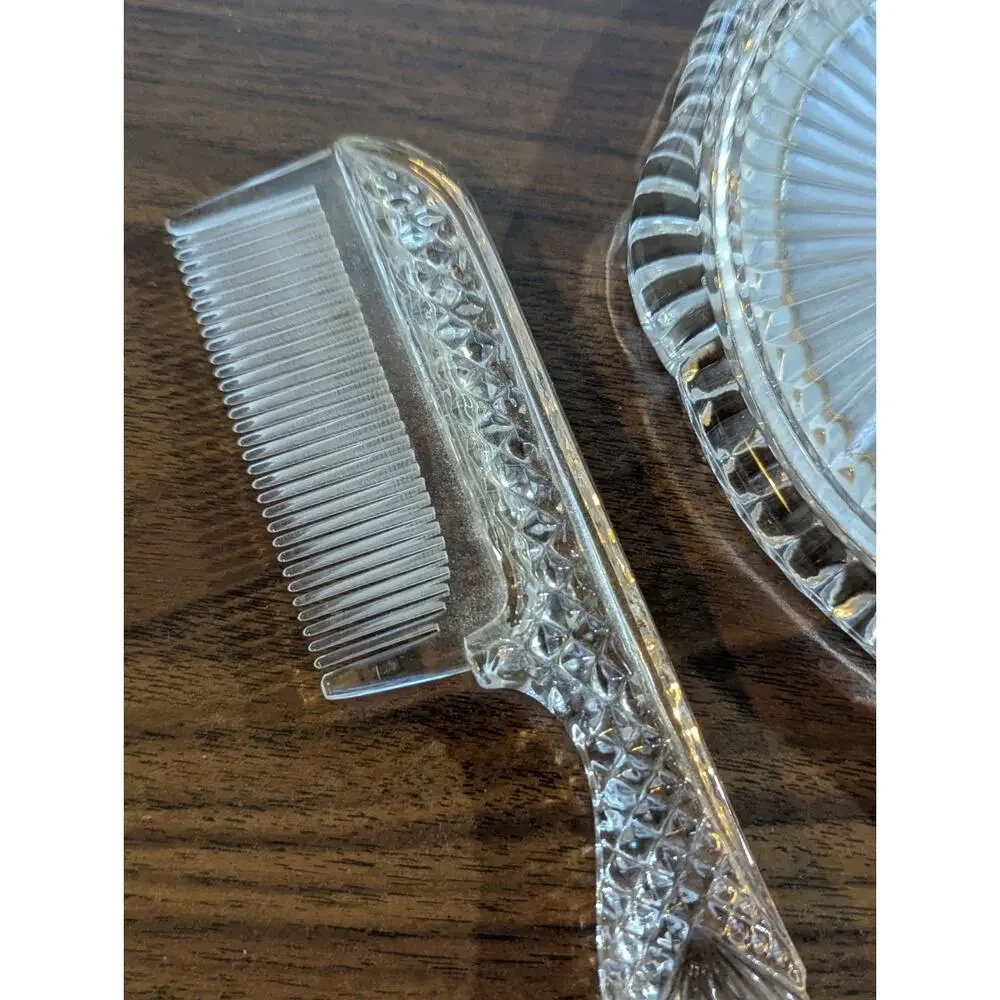 Vtg 3 Pc Godinger Crystal Victorian Style Dresser Vanity Set Mirror Brush Comb